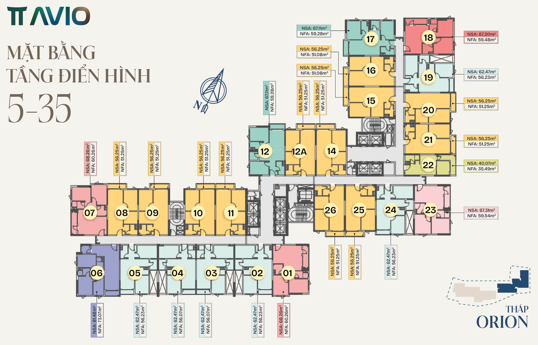 Mặt bằng tầng Tháp ORION - TT AVIO